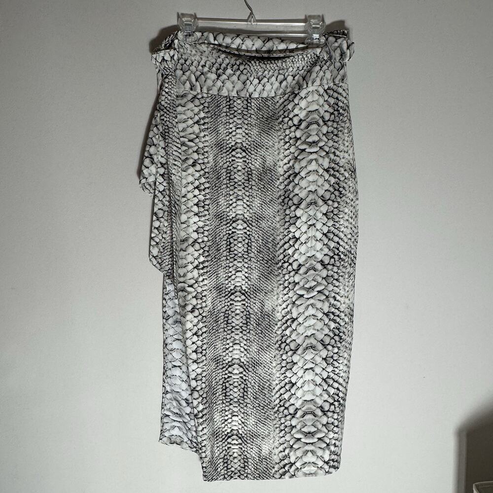 Vici Wrap Long Skirt Gray Black Cream Animal Snake Print Size Large Midi - Picture 4 of 10